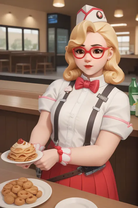 score_9, score_8_up, score_7_up, 1girl, sprinkles mei, mei (overwatch)  in a 50´s restaurant