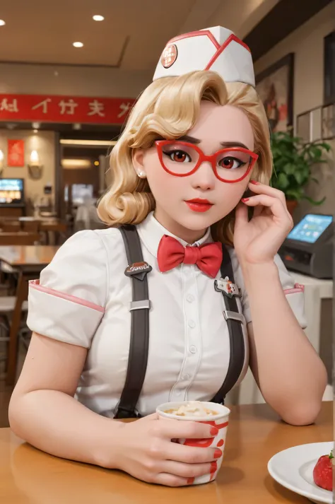 score_9, score_8_up, score_7_up, 1girl, sprinkles mei, mei (overwatch)  in a 50´s restaurant