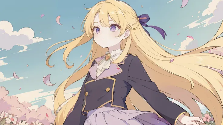 (Dynamic Angle:1.3),Close-up,windy,Movie Highlights,1 Girl,Upper body,Dance,Looking at the audience, Purple_Forever Garden, 独自of, Jewelry, blank Eye,brooch, Blonde_hair,( vevry long hair:1.2),floating hairlong_sleeve, 丝带蓝色of_Eye, jacket, skirt, gem, hair_R...