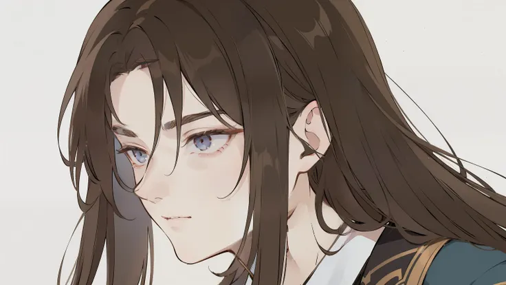 (, 8K, masterpiece :1.3), Perfect body、Long-haired handsome young man :1.4, Zhong Li, Zhongli, Dark brown hair, Breast swelling, Genshin Impact, On the ruins, In the hands of the spear, Very rich face and skin details, Delicate eyes, Double eyelids