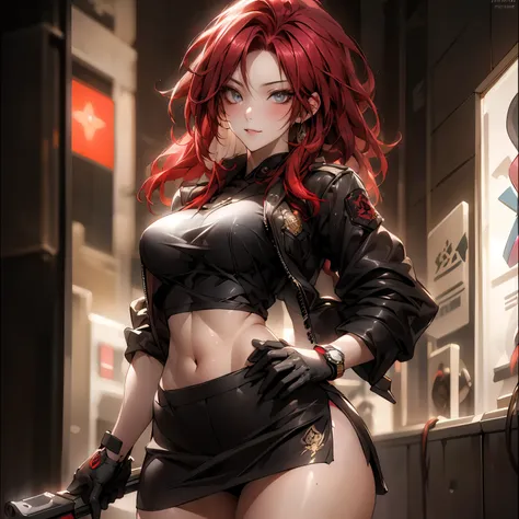 ((best quality)), ((Masterpiece)), (details:1.4), ((Enrich the picture，Masterpiece level quality)), Beautiful 8K CG artwork, 3d, HDR (high dynamic range), an image of a beautiful cyberpunk female, mature woman, cyberpunk theme, cyberpunk, (( red hair, long...