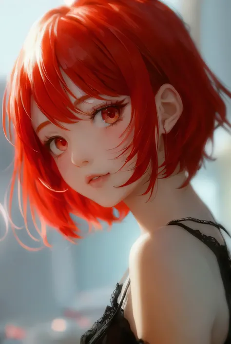 Short hair、Red-haired girl with bulging eyes