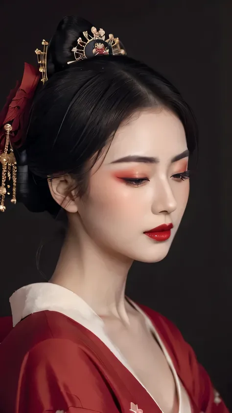 ((Top quality, 8k, Masterpiece: 1.3)), Sharp focus :1.2, ((geisha)). (()). ((Body slim thin captivating)). ultra-detailed face, highly detailed lips, detailed eyes, long eyelashes, Make-up face. Red lipstick. hair accessories, hair ...