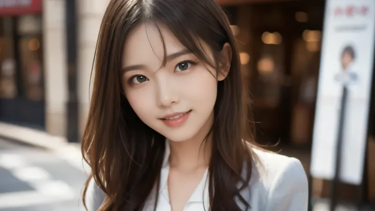 8k,Best Quality,(Representative works:1.2),(Real),(Real:1.37),Ultra-high resolution,1 female college student,Droopy eyes,Beautiful teeth alignment,smile,Well-formed fingers,No background,((Recruitment Suit)),Big Breasts,Perfect Body,Perfect Fingers,Beautif...