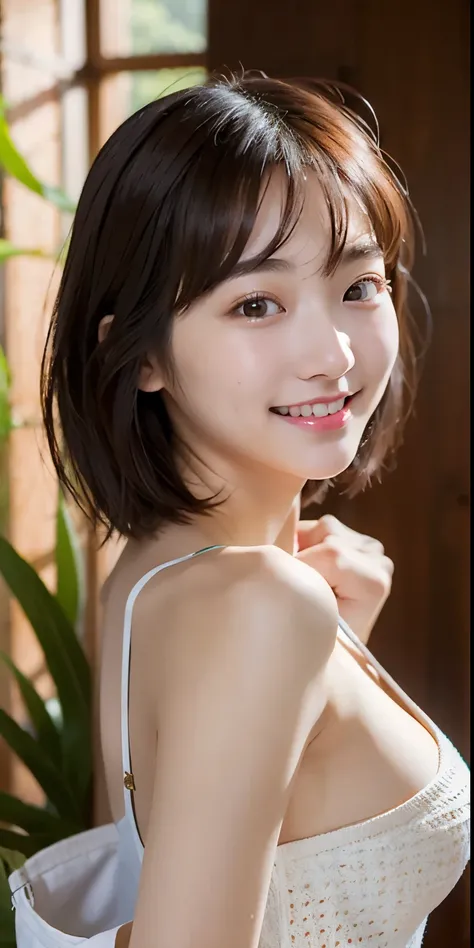 incredibly absurd, beautiful and cute 20-year-old Korean girl with a photorealistic face, showcasing top-quality craftsmanship. Her slender frame adorned with short, messy hair. The artwork high-resolution, allowing for ultra-detailed features to be captur...