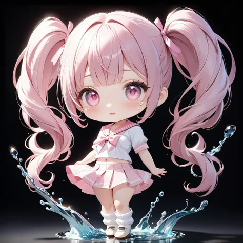 (8K, masutepiece, Best Quality, Official art, Breathtaking beauty and aesthetics, highly beautiful lighting, highly beautiful detailed), (1 cute chibi character, solo, 3 heads:1.3), (sixteen years old), (beautiful detailed face), (shiny white skin), (Beaut...