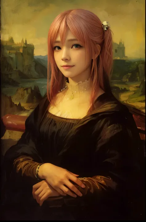 pink hair, beautiful eyes, smile