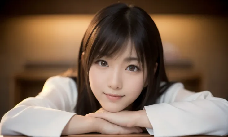 best quality, face focus, soft light, ultra high res, (photorealistic:1.4), RAW photo,(Shinozaki Ai), (fair skin), High school girl, 1 Japanese girl, solo, cute, smile, (pupil, lights in the eyes),  detailed beautiful face,(high resolution detail of human ...