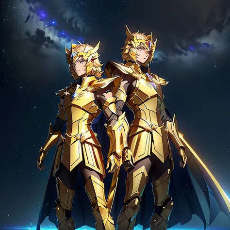 araffes in a golden armor standing in front of a planet, unreal engine render saint seiya, gold paladin, light gold armor, angelic golden armor, golden armor, golden armor wearing, gold sci - fi armour, gold armor, gilded shiny armour, the golden cat armor...