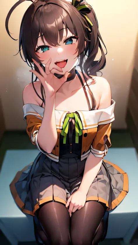 ((((Open your mouth))))、masterpiece,Best Quality,High resolution,Very detailed,bb Festival,Medium Hair,skinny,Ahoge,Brown Hair,((((( Captivating smile ))))),skinny,Hair between the eyes,bangs,Hair Ribbon,Black choker,Earrings,Black Ribbon,Checked shirt,G...