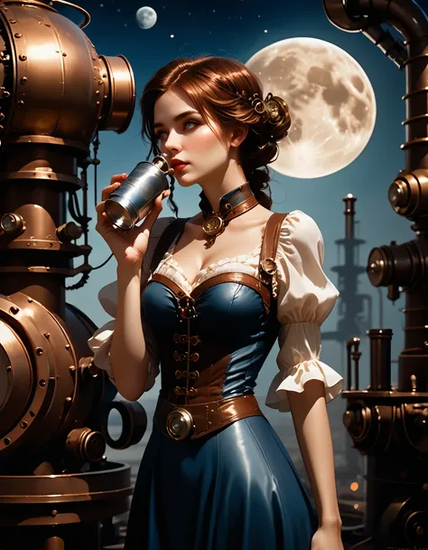 cinematic still {absurdres, ultra detailed beautiful photograph, dynamic angle, close up face, (in a steampunk world, a mechanic...