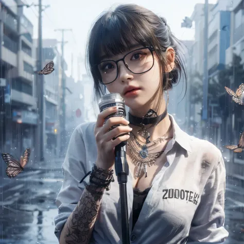 (((realistic photography))),, portrait, (afraid face:1.3),, beautiful girl, looking at viewer, , (school uniform:1.2), shirt buttoned and trousers, , (busty cleavage:1),, in the japan street, (environment details:1.3),, (RAW Photo, cg unity, photography, u...