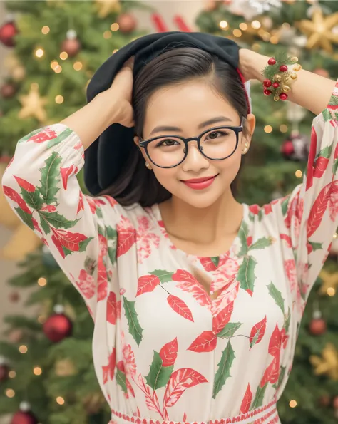 a close up of a woman with glasses and a dress, nivanh chanthara, girl wearing round glasses, dang my linh, ruan cute vtuber, with glasses, cute beautiful, in style of lam manh, wearing thin large round glasses, girl with glasses, young and cute girl, with...