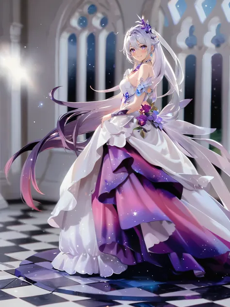 (best quality,4k,8k,highres,masterpiece:1.2),kiana_kaslana_(herrscher_of_finality)_(honkai_impact),A girl standing alone under the starry night sky, with her silhouette illuminated by the soft moonlight and twinkling stars. Her face is beautifully detailed...
