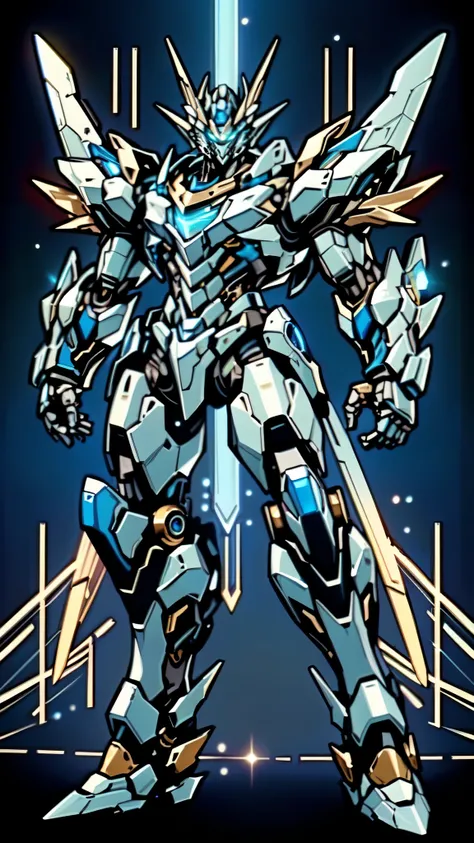 (masterpiece:1.5, best quality:1.5, extremely delicate:1.5), (male:1.5), humanoid Mecha, fully enclosed shoulder guards, matching arm and leg guards, full body, full armor, the design balances heavy with agility, (the color scheme is primarily Red with Blu...