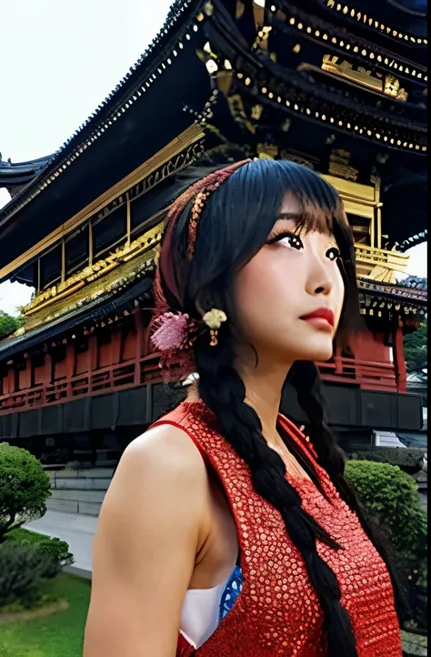 masterpiece, ultra detailed, background is temple, kochou shinobu,without dress,large brest