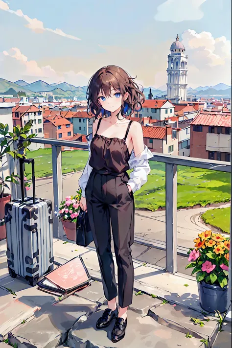 ((Tower of Pisa))，((Top of the big bell tower))，(((Girl standing on top of a tower)))，((masterpiece)), (anime:1.5), ((Best Quality)), (RAW Photos:1.2), (High resolution:1.5), (Professional photography:1.5), (chromatic aberration), One Girl, (Serious), Obse...