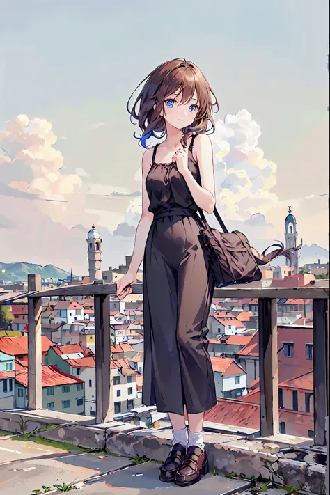 ((Tower of Pisa))，((Top of the big bell tower))，(((Girl standing on top of a tower)))，((masterpiece)), (anime:1.5), ((Best Quality)), (RAW Photos:1.2), (High resolution:1.5), (Professional photography:1.5), (chromatic aberration), One Girl, (Serious), Obse...