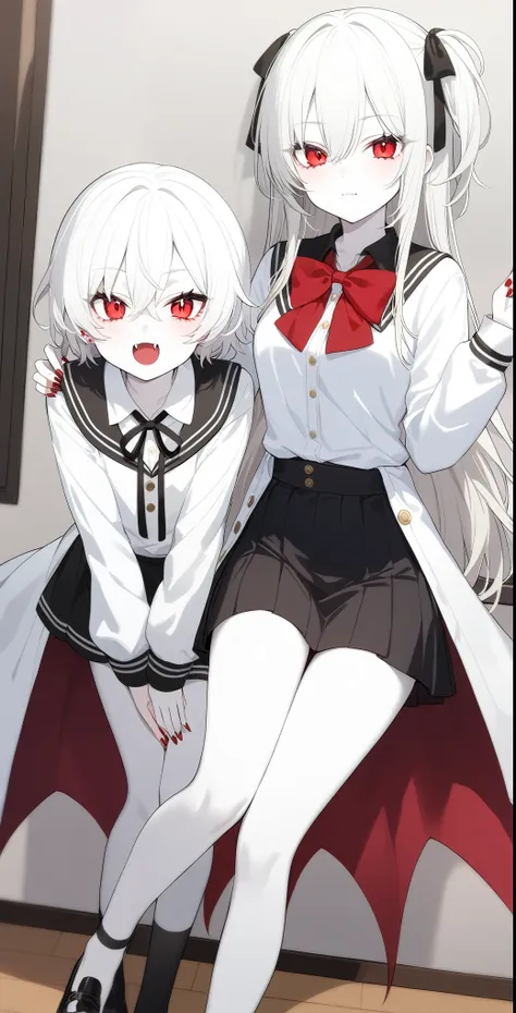 2 Girls、Hairstyle of your choice、Red eyes、Fangs growing、vampire、high school student、Pure white pale skin、Pure white hair、Private Server、Height 170cm or more、vampire学校の生徒、Red nails、Slightly sharp nails