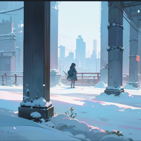 lofi, (((lofi aesthetic))), Lo-Fi, lofi vibes, calm, lofi style, lo-fi artstyle, ((snowy day)), distant