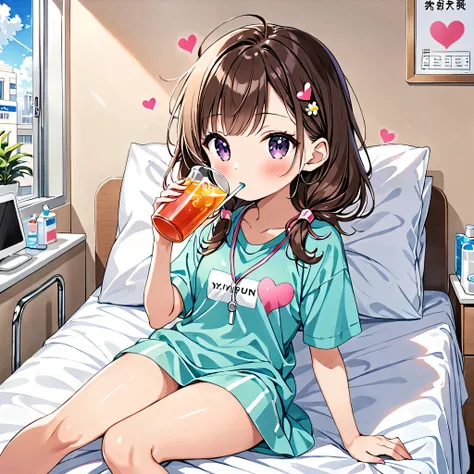 Ultra-realism 藤ちょこ colorful style, Simple Line Initialism，Abstract art，(((The most beautiful girl of all time))), chibi, colorful hearts, kawaii design, sports fashion, Dark Eyes, (((hospital Room))), (((drinking)))
