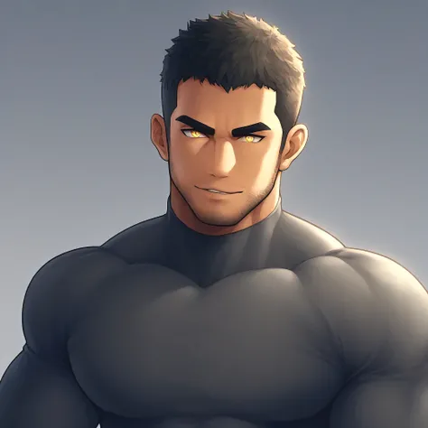 anime characters:Gyee Chris Redfield, Muscle Sports Student, negro black skin, 1 dark skin muscular tough guy, Manliness, male focus, Military Green Camouflage High Neck Long Sleeve Tight T-Shirt, Very tight, Very Big full and perky chest muscles, Slightly...