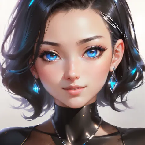  (Realistic, photo-Realistic:1.37), (masterpiece), (Best Quality:1.4), (Ultra-high resolution:1.2),(RAW Photos:1.2), (Sharp focus:1.3), (Photograph the whole body:1.10), Sharp details,Realistic, anime girl with black hair and blue eyes wearing a black top,...