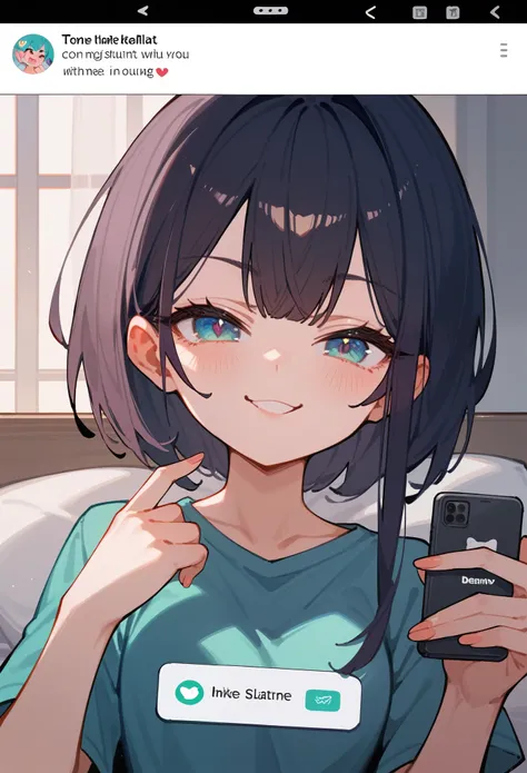 score_9_up,score_8_up,score_7_up, anime art style, on bed, texting, cute room, looking in phone, 1girl, beautiful girl, cute girl, smug face, naughty look, highest resolution