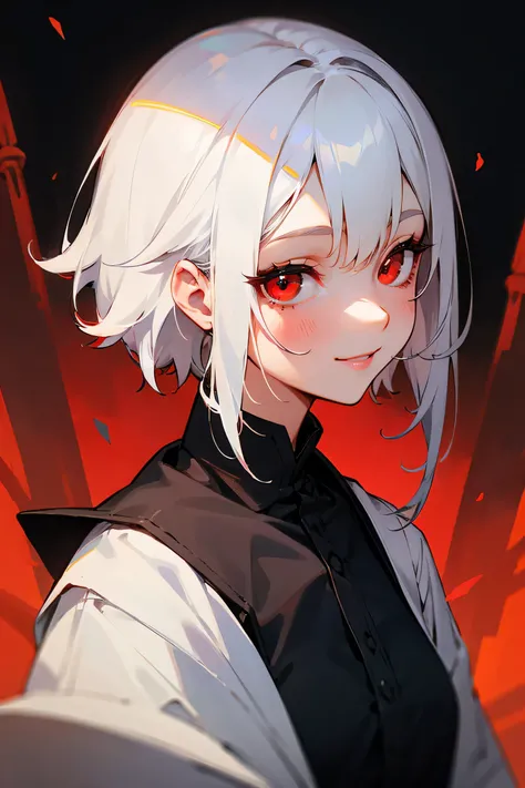 White hair，Red eyes，Smile，Upper Body，girl