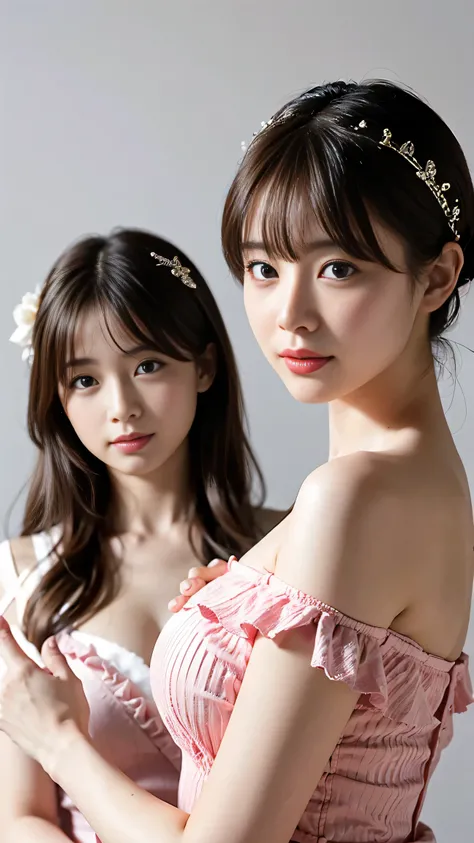 1. Nogizaka Girls、Very cute、beautiful girl、2、(sexy tatoe dress)、Beautiful Face, Exquisite eye and skin detail、, Shiny black hair、Elegant frills、Ruffled tie、Ribbon tie、rose hair accessories、(Smiling at the camera)、(Cowboy Shot)、(museum)、Professional Lightin...