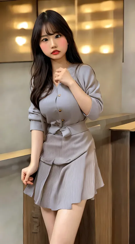 Japanese ID, Mature Woman, ((Around 40 years old, slightly chubby, round face)), Wavy black hair with no bangs, Long Hair:1.65, ponytail:1.79, Flashy makeup, Fuller lips, Sexy Gaze, ((A cute baby face with deep-set eyelids:1.25)), ((dressing)), Looking at ...