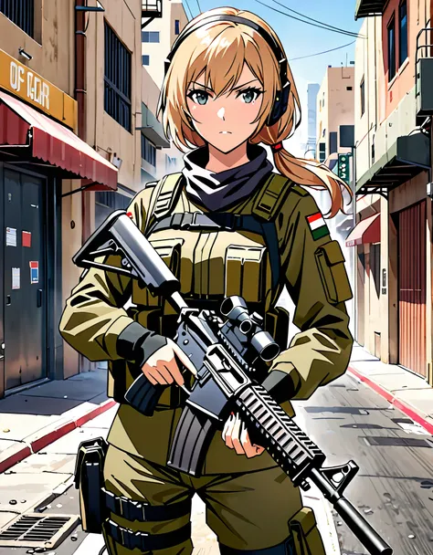 (masterpiece), (best quality), (high res), 8k, detailed, there is a woman in a military uniform holding a gun, quiet from metal gear solid, quiet from metal gear solid v, m4 sopmod ii girls frontline, ready for combat, soldier girl, mechanized soldier girl...