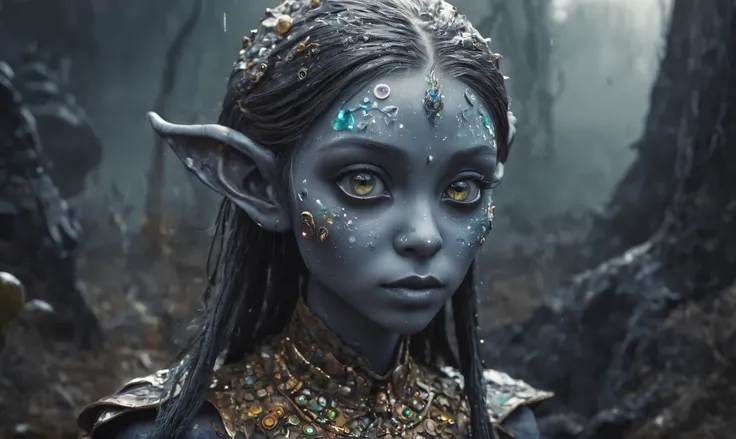 pretty face,eyebrow up,full body length shot,obsidian elf,full body length shot,very beggar niobium graphite The Alien Entity, babychild, wants eat,full body shot, psychedelic fairytale ,The iris looks weird, attractive, The stars in space is reflected in ...