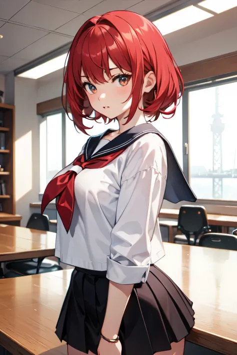 8ｋ,Best Quality,masterpiece, Sharp focus,High school girl，，Red Hair，Lewd，Sailor suit