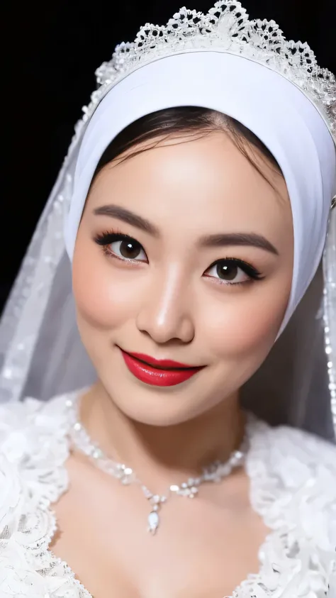 ((Realistic lighting, Best quality, 8K, Masterpiece: 1.3)), Clear focus: 1.2, 1 indonesian hijab girl, lolita , Perfect close up, beauty nude, naked, (White hijab, medium saggy breasts: 1.3), lace material, (indoor, night: 1.1), porn studio background, Su...