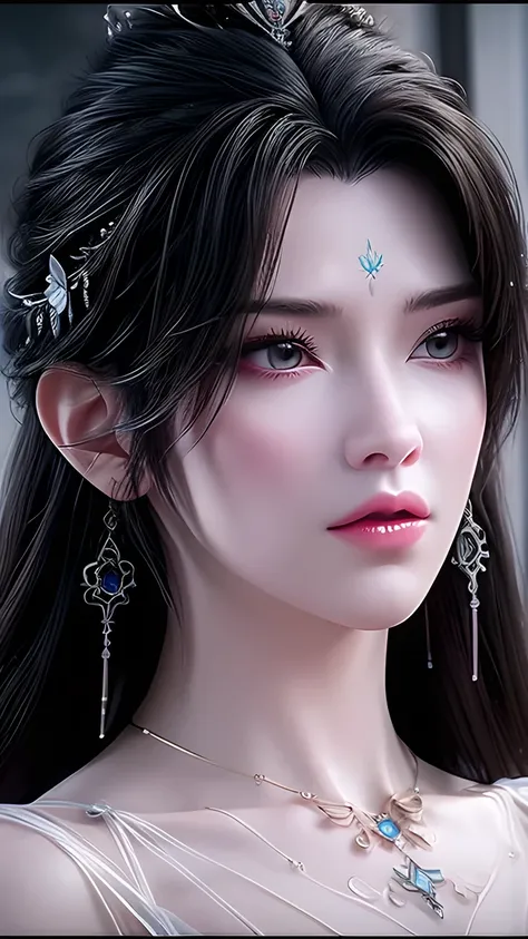 Game Art,CG Animation,Best image quality,Maximum resolution,8K,(Half-length photo),(portrait),(Close-up head),(Rule of Thirds),Unreal Engine 5 rendering work,20-year-old girl,((Queen)),The eyes are very detailed,(Large Breasts),Elegance and nobility,Movie ...