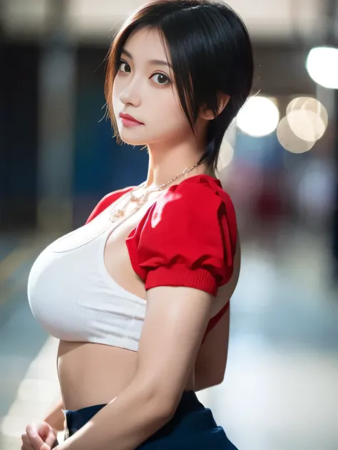 20 year old Japanese beauty，One woman、Muscular body like a bodybuilder、Emphasize the breasts、Slit eyes、A head-to-toe view，Bust is very very large、The background is a bed、High quality photos、Clear, crisp images of the lower body、Masterpiece 8k、From the fron...