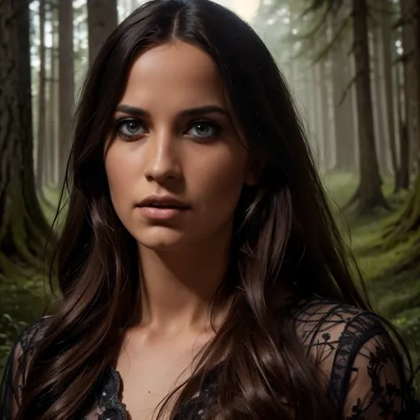 a magical enchanted forest, full moon rising from behind the hills, people wandering through the lush greenery, beautiful detailed eyes,beautiful detailed lips,extremely detailed eyes and face,longeyelashes, fantasy landscape, moody lighting, dramatic shad...