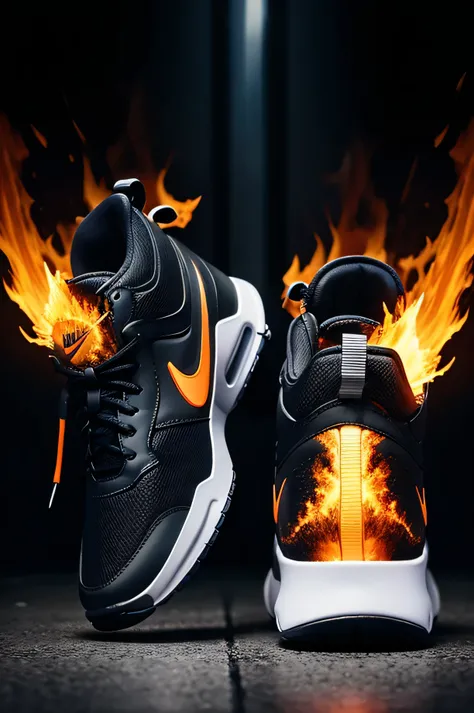 futuristic nike sneakers on fire