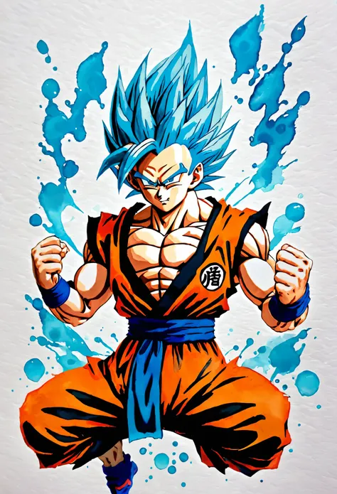 aquarelle à l'eau. papier grain. infusion. gogeta aux cheveux rouges super saiyan 4 de dragon ball z. haute qualité. peint au pi...