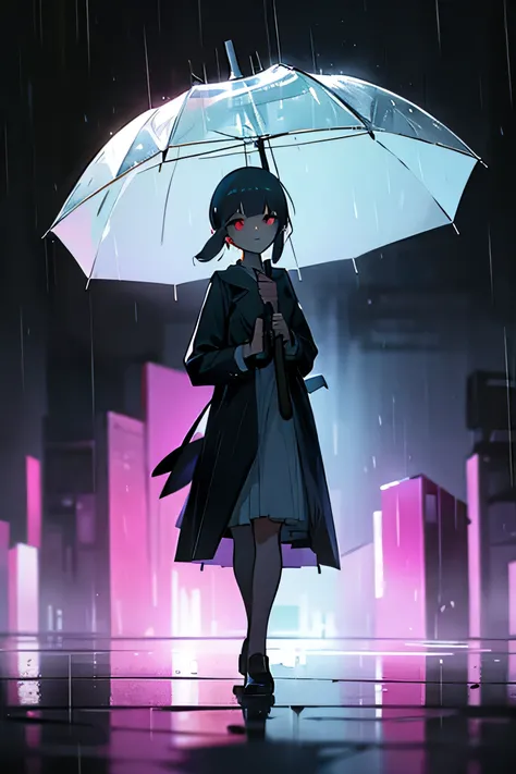 A second-dimensional girl holding an umbrella on a rainy day,Aesthetic