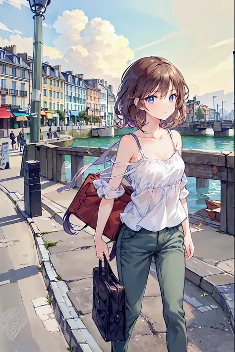 (((masterpiece))), (anime:1.5), ((Best Quality)), (RAW Photos:1.2), (High resolution:1.3), (Professional photography:1.2), (chromatic aberration), Old town，French river，The Seine，Paris city, Sunset Street, Parisian Style ，French architecture,old building，A...