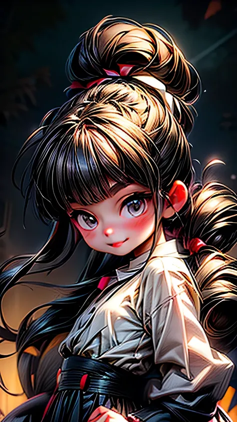 最high quality, (Photorealistic:1.2), One girl, Alone, Detailed face, Face Focus, Standing, Black Hair,(Hair accessories:1.35),Office Lady, Ribbon trimmed sleeves, Sleeve, Ribbon trim, Wide sleeves, (View your viewers:1.5) Long Hair, Black Eyes, bangs, Lips...