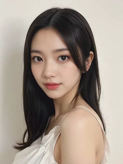 1girl, 25years old woman, cute face, Small breasts, medium breasts, large breasts, beautiful face, (perfectly detailed face), ((looking at viewer)), Simple Background, ((white background)), ((white wallpaper)), White skin, (bright lighting:1.2), perfect li...