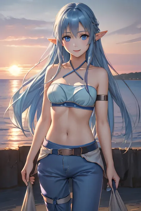 close up 1girl in, photo of Asuna, Yuuki Asuna, Solo, (straight blue hair, very long blue hair, (blue eyes: 1.2), (perfect clear skin, pale skin, detailed skin, medium breasts, round breasts, perfect body, skinny, thin), (thin hips, thin waist: 1.25), neut...