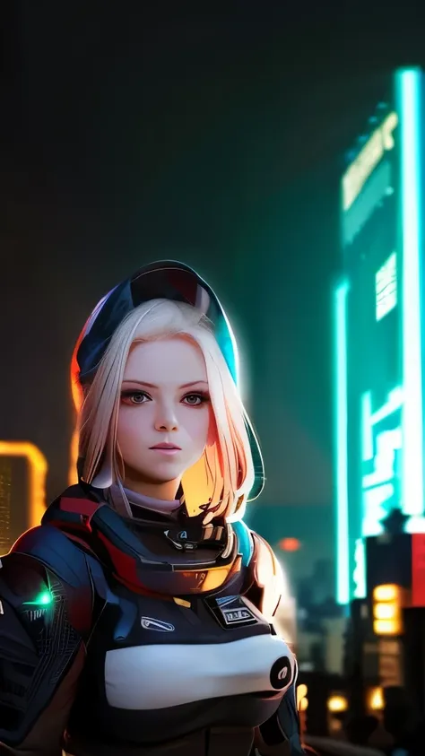 NeoTokyo, neon lights, futuristic, a beautiful girl, red eyes, white hair, nightcity, ciberpunk, glow, realistic, hyper detailed, detailed, high resolution, 4K