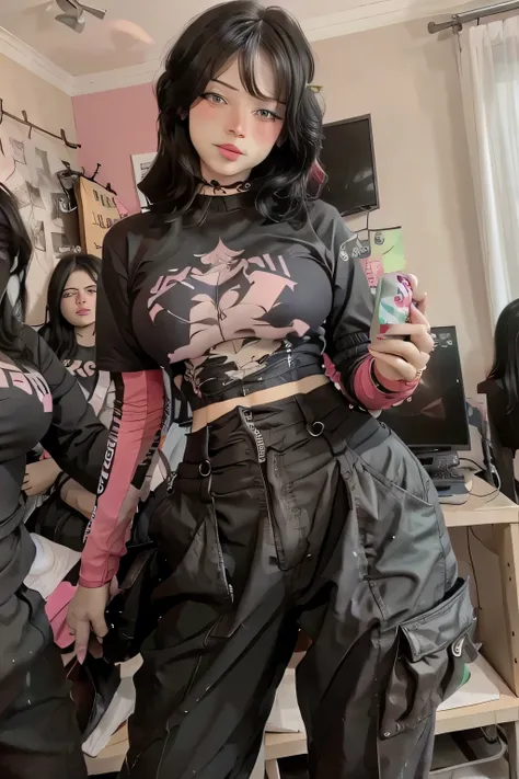 standing pose, instagram pose, pink and black clothes