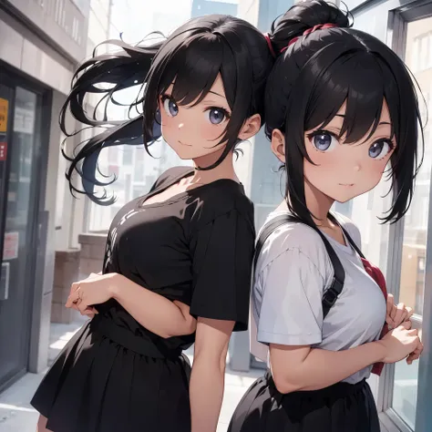 Best Quality, High resolution, Black Hair，Cute Girl,ponytail