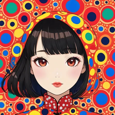 Yayoi Kusama colorful style, Simple Line Initialism，Abstract art，(((オシャレメガネ))), (((The most beautiful girl of all time))), Lips in love, stylish design