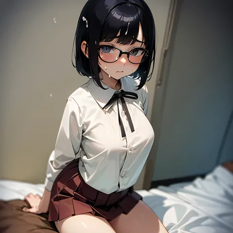 From the penis！Erotic、bedroom、skirt　uniform　blouse　slender、Very white skin、Big head、My surprised  sister、Full of sweat　I was very surprised by the .　Surprised！　Glasses、Black Hair　Hair parted in the center　Hair length is shoulder length　Embarrassed expressi...